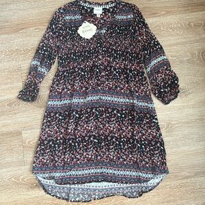 New! Knox Rose Target boho pink/black floral print button front dress, XS